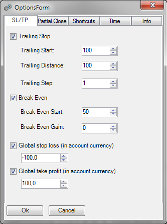 Ustawienia Opcje ustawień otwieramy przez Tools->Trade Options. Aby zatwierdzić zmiany wprowadzone w ustawieniach należy zamknąć okno klikając przycisk,,ok.