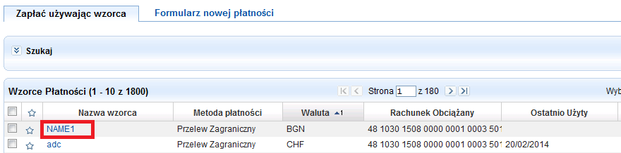 Możesz także dokonać płatności (nie wykorzystując wzorca) wybierając opcję Formularz nowej nłatności. 1. Wybierz Formularz nowej nłatności, aby wypełnić przelew ręcznie. 16 2.