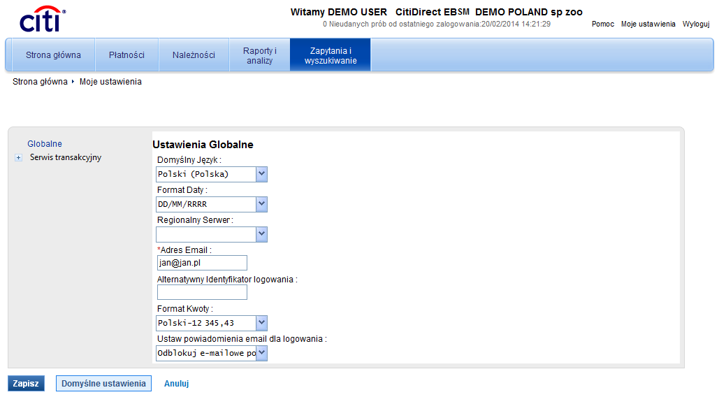 1.5 Moje ustawienia wybór formatu daty i kwoty Korzystanie z CitiDirect EB zacznij od wyboru formatu daty i kwoty. Możesz to zrobić wykonując cztery proste kroki. 7 1. Moje ustawienia 2.