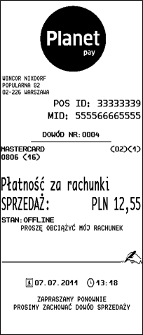 2.8. Opłata za rachunki Transakcja opłaty za rachunki różni się od transakcji