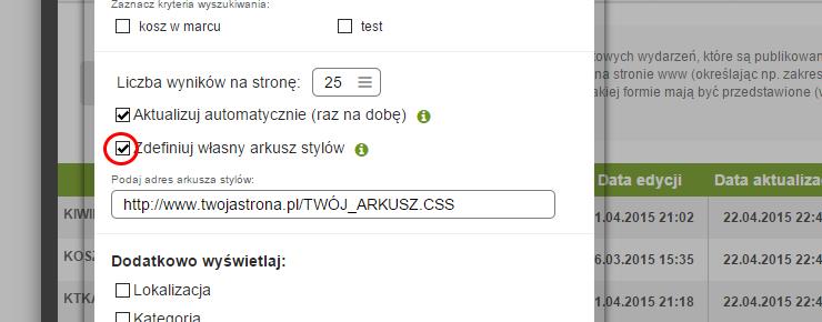 Aby to zrobić należy podczas tworzenia widżetu zaznaczyć opcję Zdefiniuj własny arkusz stylów, i poniżej podać ścieżkę do własnego pliku z kaskadowymi arkuszami stylów (CSS).