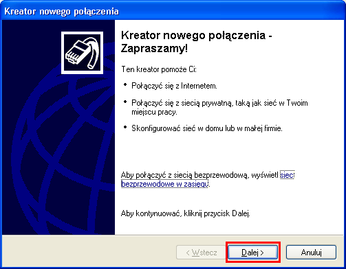 Następnie wybierz opcję Utwórz nowe połączenie.