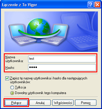 Wypełnij pola Nazwa użytkownika i Hasło.