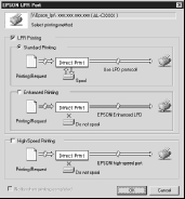 Windows NT 4.0: Kliknij kartę Ports (Porty), a następnie przycisk Configure Port (Konfiguruj port). Zostanie wyświetlone okno dialogowe portu LPR EPSON. 4. Wybierz odpowiednie ustawienia portu.
