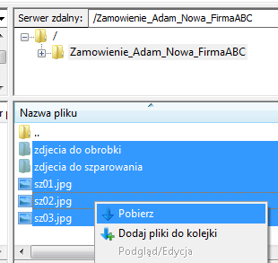 5. Pobieranie plików z serwera FTP Pobieranie plików z serwera odbywa się analogicznie do ładowania plików.