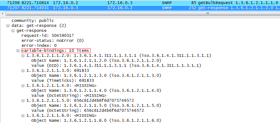 1.3.9 Zaobserwuj w analizatorze Wireshark czy w jednostce typu GetResponse pojawiają się jakieś błędy, gdy próbujemy odczytać np. całą tabelę za pomocą polecenia Get. 1.3.10 Porównaj w Wiresharku działanie poleceń Get i GetNext.