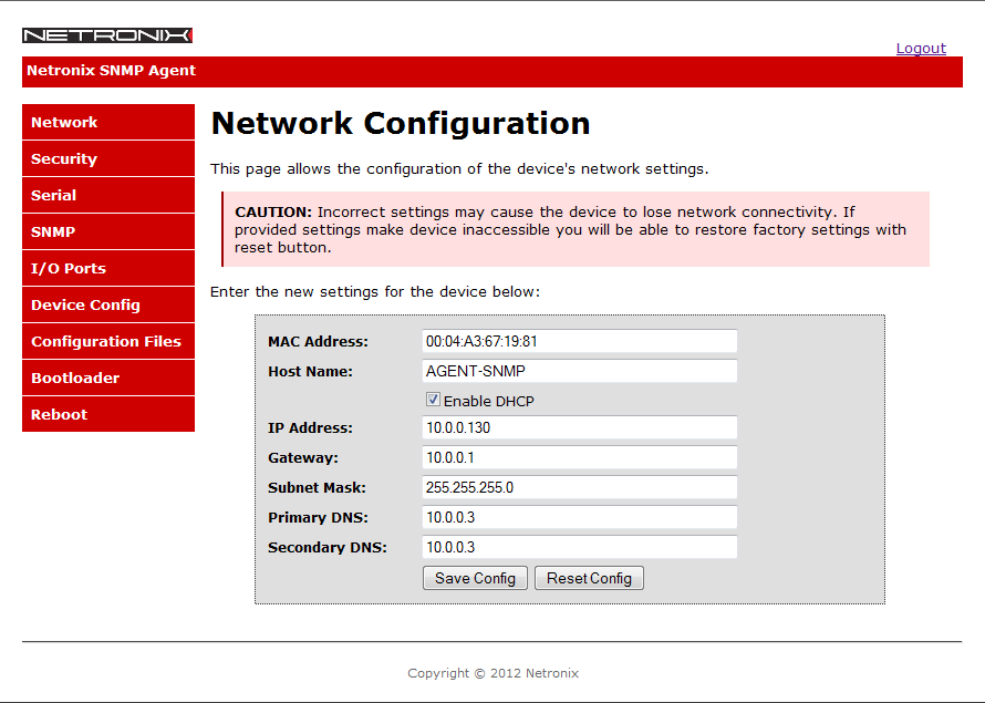 AGEDI Panel konfiguracyjny 5.2 Konfiguracja ustawień sieciowych Konfiguracja ustawień sieciowych dokonać można z zakładki Network panelu administracyjnego.