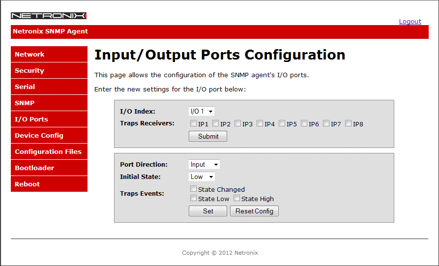 AGEDI Panel konfiguracyjny Ilustracja 11: Panel konfiguracji ustawień portu I/O. 5.6.1 Wybór portu do konfiguracji.