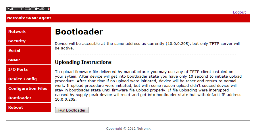 AGEDI Zmiana firmware u Ilustracja 19: Panel aktywujący bootloader.