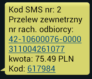 Autoryzacja operacji w Systemie Internetowym W Systemie Internetowym Banku BPH do zatwierdzania zleceń służy kod SMS, który jest wysyłany na zaufany numer telefonu, ustanowiony podczas podpisywania