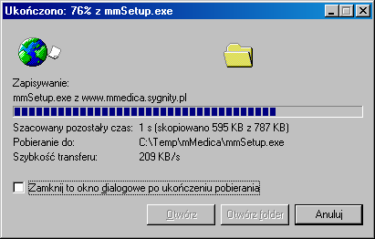 Po kliknięciu na jeden z przycisków pojawi się ekran pobierania pliku z Internetu. Zapisz go na dysku w celu późniejszego uruchomienia.