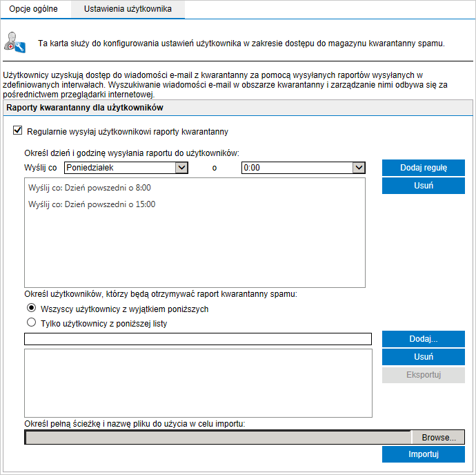 Screenshot 117: Opcje spamu karta Ustawienia użytkownika 4.