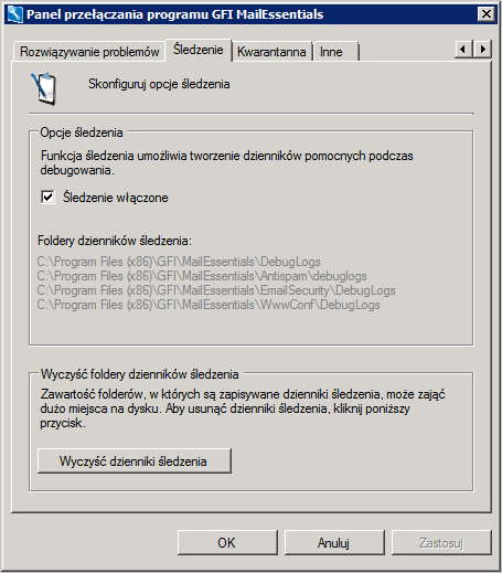<ścieżka instalacji programu GFI MailEssentials>\GFI\MailEssentials\DebugLogs\ <ścieżka instalacji programu GFI MailEssentials>\GFI\MailEssentials\DebugLogs\ <ścieżka instalacji programu GFI