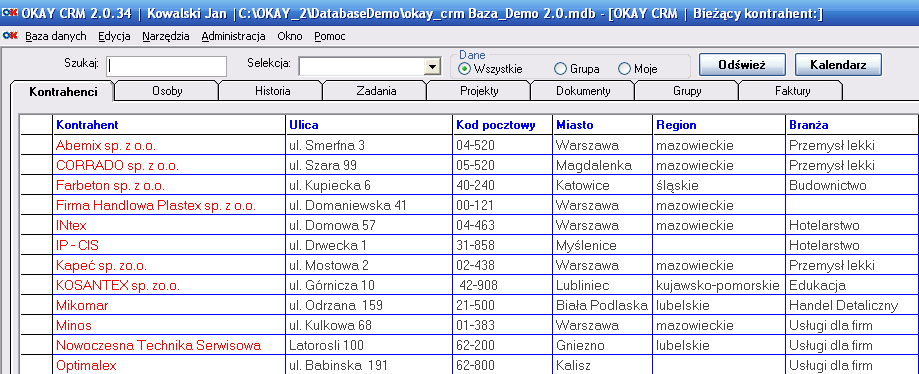 Nowoczesny Interfejs OKAY CRM 2.0 to aż 6 do wyboru nowoczesnych skórek programu! Użytkownik może wybrać czy chce pracować w kolorystyce np. MS Vista czy MS Office 2007.