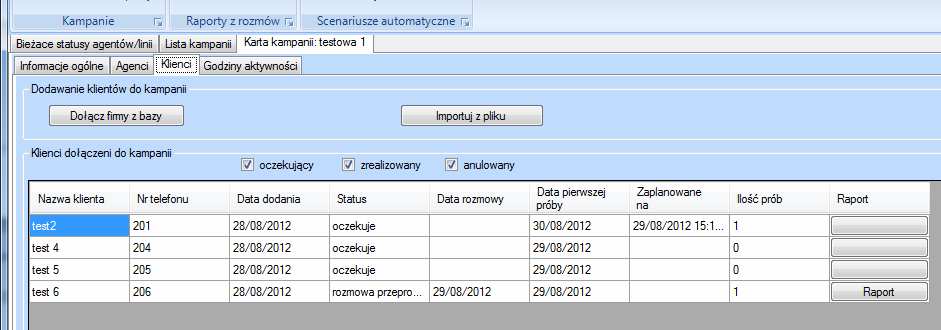 Dialer definiowanie kampanii Podstawowe