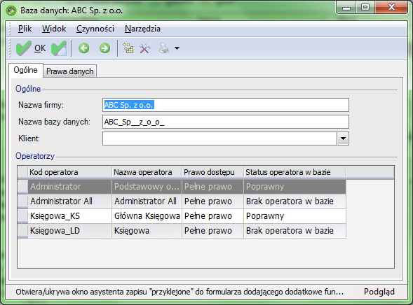 2.4 Status operatora w bazie Po dodaniu operatora do bazy zależnej, status operatora w bazie zmienia się na Poprawny.