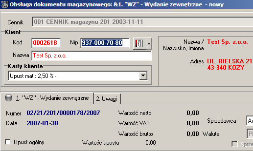 4. Informacja wyświetlana podczas tworzenia WZ na części zamienne Informacje o zaległościach płatniczych są wyświetlane, podczas tworzenia dokumentu WZ na części zamienne.