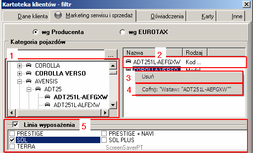 Samochody przenosimy z lewego pola (1) za pomocą myszki i upuszczamy w prawej części okna (2).