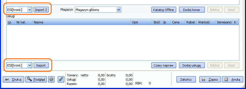 Rys. 2-16 Import towarów i usług z programu AuDaConAIS 2.2.4 Współpraca z systemem ESI[tronic] Integra 7 umożliwia również współpracę z programem ESI[tronic], w zakresie doboru części zamiennych i czasów napraw.