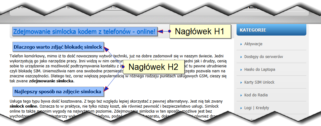 Obecna realizacja Nagłówek H1 Obecnie na stronie głównej nie występuje nagłówek H1.