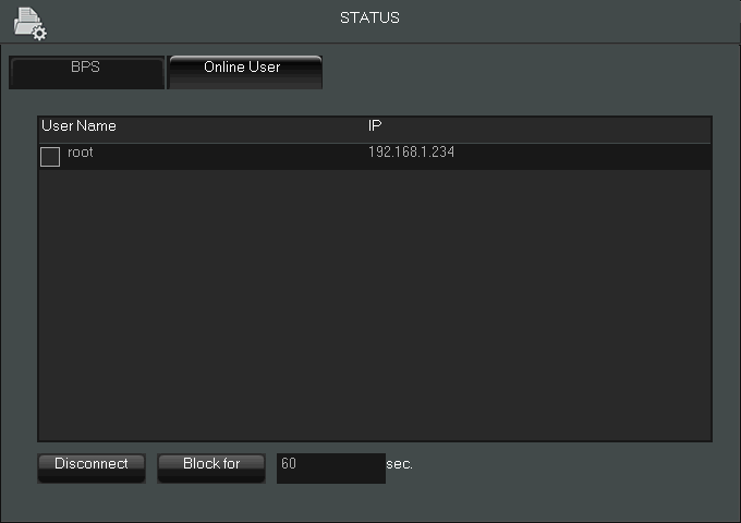 NVR-3304, NVR-3308, NVR-3326 User s manual ver.1.0 NVR MENU 5.9. Status menu This menu displays information about bandwidth usage from network cameras.