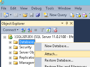 Rys. 18 Okienko SSMS (SQL Server Management Studio) z ustawionymi opcjami połączenia z serwerem. W SSMS w Object Explorer rozwiń.