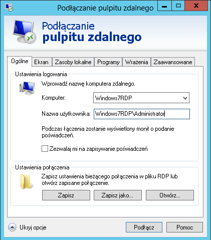 Podłączenie do zdalnego pulpitu i sprawdzenie działania mikrofonu i słuchawek (głośników) Uwaga: jeśli nie ma zainstalowanego pulpitu zdalnego w systemie operacyjnym Microsoft Windows 8, pobierz go