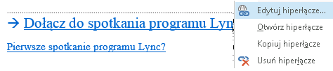 Rys. 15 Link Dołącz do spotkania programu Lync z rozwiniętym menu kontekstowym.