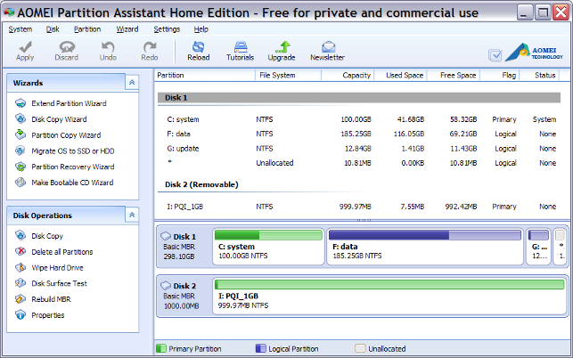 AOMEI Partition Assistant Home Edition 5.1 narzędzie do zarządzania pamięcią masową, partycjami i prowadzenia podstawowej diagnostyki.