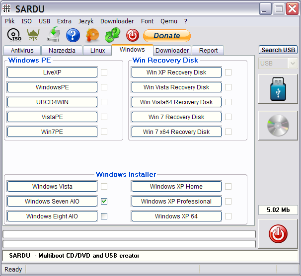 SARDU program do tworzenia multibootowalnych dysków USB (pendrive lub inne) oraz dysków optycznych DVD.