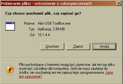 2. Instalacja oprogramowania Alior USB ToolBox Po kliknięciu przycisku Generuj klucz system sprawdzi, czy na komputerze zainstalowana jest aplikacja do obsługi nośników USB.