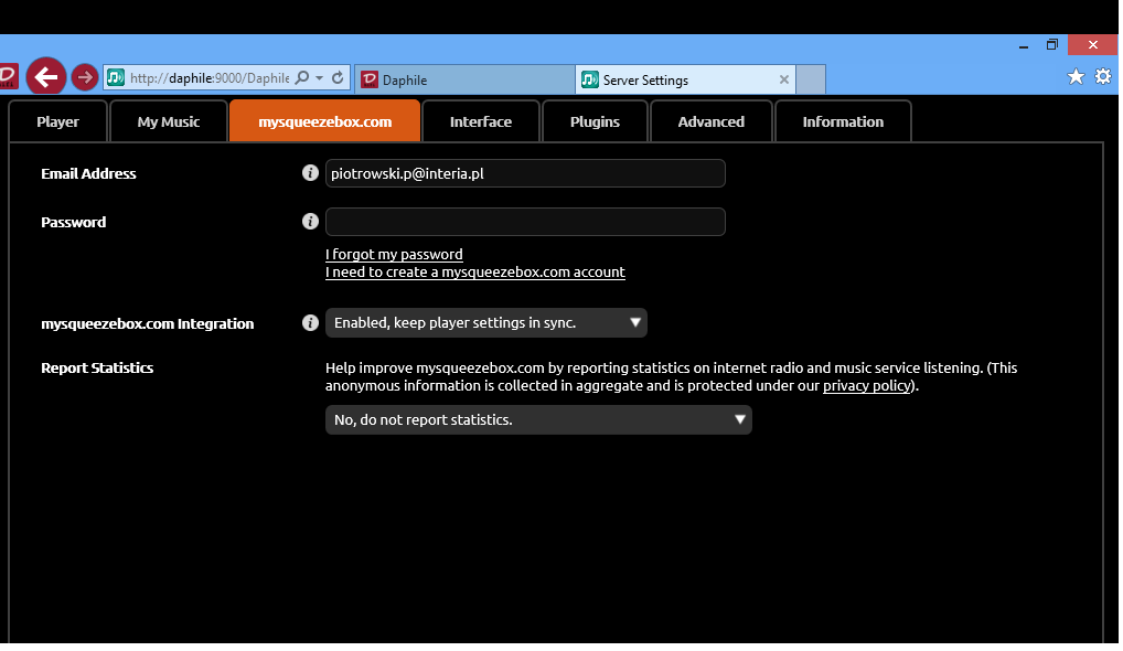 com Następnie należy zakładce System Firmware > Advanced Media Server Settings wprowadzić dane do