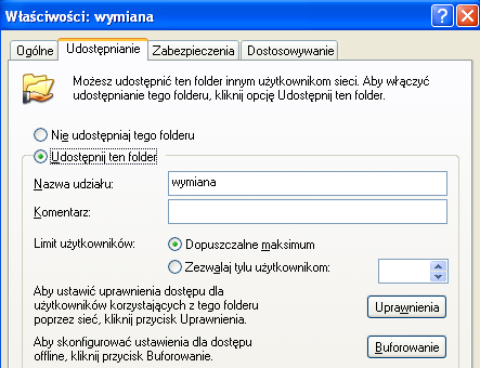 Utwórz na pulpicie folder wymiana i na