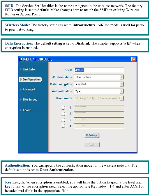 DODATEK B (kontynuacja) SSID. Identyfikator zestawu usług (Service Set Identifier) jest to nazwa przypisana sieci bezprzewodowej. Fabrycznie jest on ustawiony jako default (domyślny).