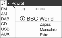112 Wprowadzenie Wybór menu Dźwięk Nacisnąć przycisk SOUND. Wyświetlone zostaje menu Dźwięk.