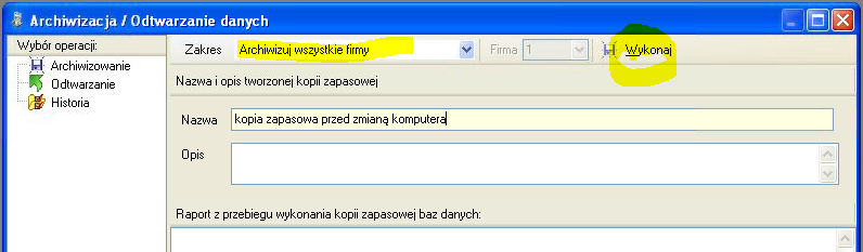 1. Wykonanie kopii zapasowej aktualnej bazy danych Aby przenieść dane ze starego komputera, konieczne będzie wykonanie kopii zapasowej bazy danych systemu Sz@rk.