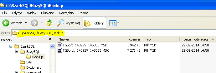 Rysunek 3. Rezultat pomyślnego wykonania archiwizacji baz danych obsługiwanych w systemie Sz@rk Oznaczone na żółto pliki z rozszerzeniem MSK należy skopiować na zewnętrzny nośnik danych, np.