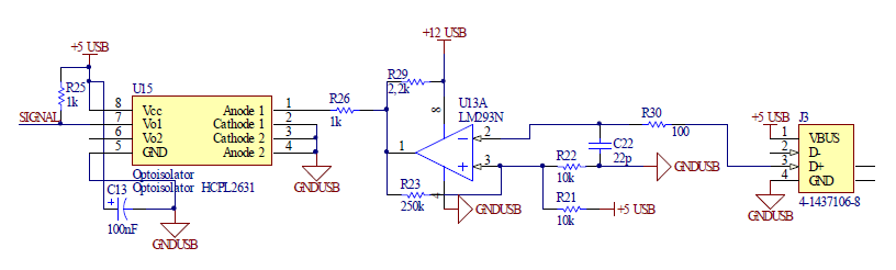 7 został przedstawiony schemat modułu do pomiaru prędkości obrotowej. Rys. 6. Fotodioda z układem kondycjonującym Rys. 7.
