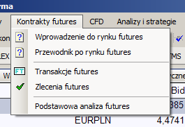 Pasek narzędzi Kontrakty futures Ta część poświęcona jest