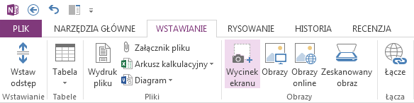 Przechwytywanie informacji za pomocą funkcji Wycinek ekranu Nowa funkcja Wyślij do programu OneNote Łatwym sposobem umieszczania danych w programie OneNote jest wstawienie wycinka ekranu, co pozwala