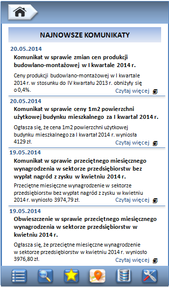 Ekran: Najnowsze Komunikaty Obszar prezentacji danego