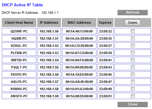 Poniższy screen przedstawia jak wygląda tablica DHCP w