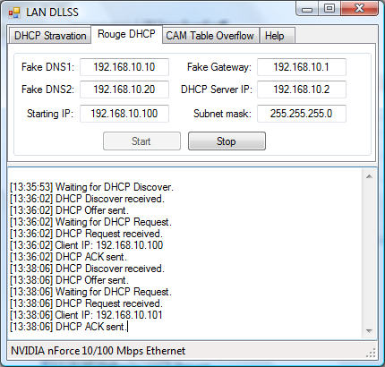 Atak Rouge DHCP Atak ten przeprowadzaliśmy w sieci lokalnej opartej na 8-portowym switchu firmy Allied Telesis AT-FS708LE a także na sieci opartej na urządzeniu dostępowym Linksys WAG200G po