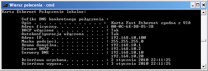 Przydzielenie adresów IP klientowi MS Windows XP oraz Ubuntu 9.