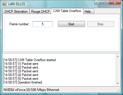 Atak CAM Table Overflow Atak ten udało nam się przeprowadzić skutecznie tylko na 8-portowym switchu Allied Telesis AT-FS708LE, natomiast okazał się on nieskuteczny na urządzenie dostępowe Linksys