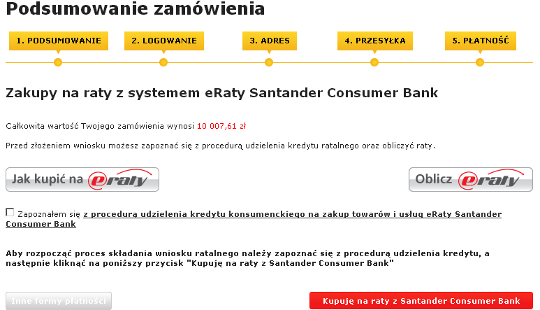 Uwagi: Klient przed złożeniem zamówienia musi zaznaczyć pole "checkbox" o treści Zapoznałem się z