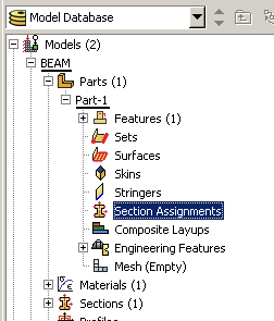 Rys. 12 Drzewo historii modelu Section Assgnments. 2. Podwójnie kliknąć Section Assignments (w obszarze podpowiedzi pojawi się tekst:.