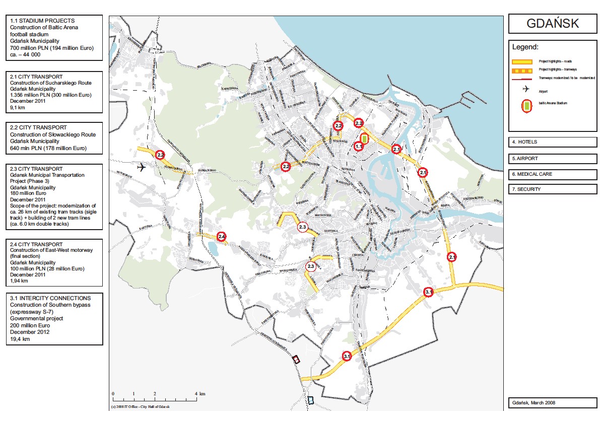 1.1 PROJEKTY STADIONU Budowa stadionu piłkarskiego Bałtyk Arena, miasto Gdańsk, 700 mln PLN (194 mln EUR) ok.= 44 000 LEGENDA Główne punkty projektu-drogi 2.
