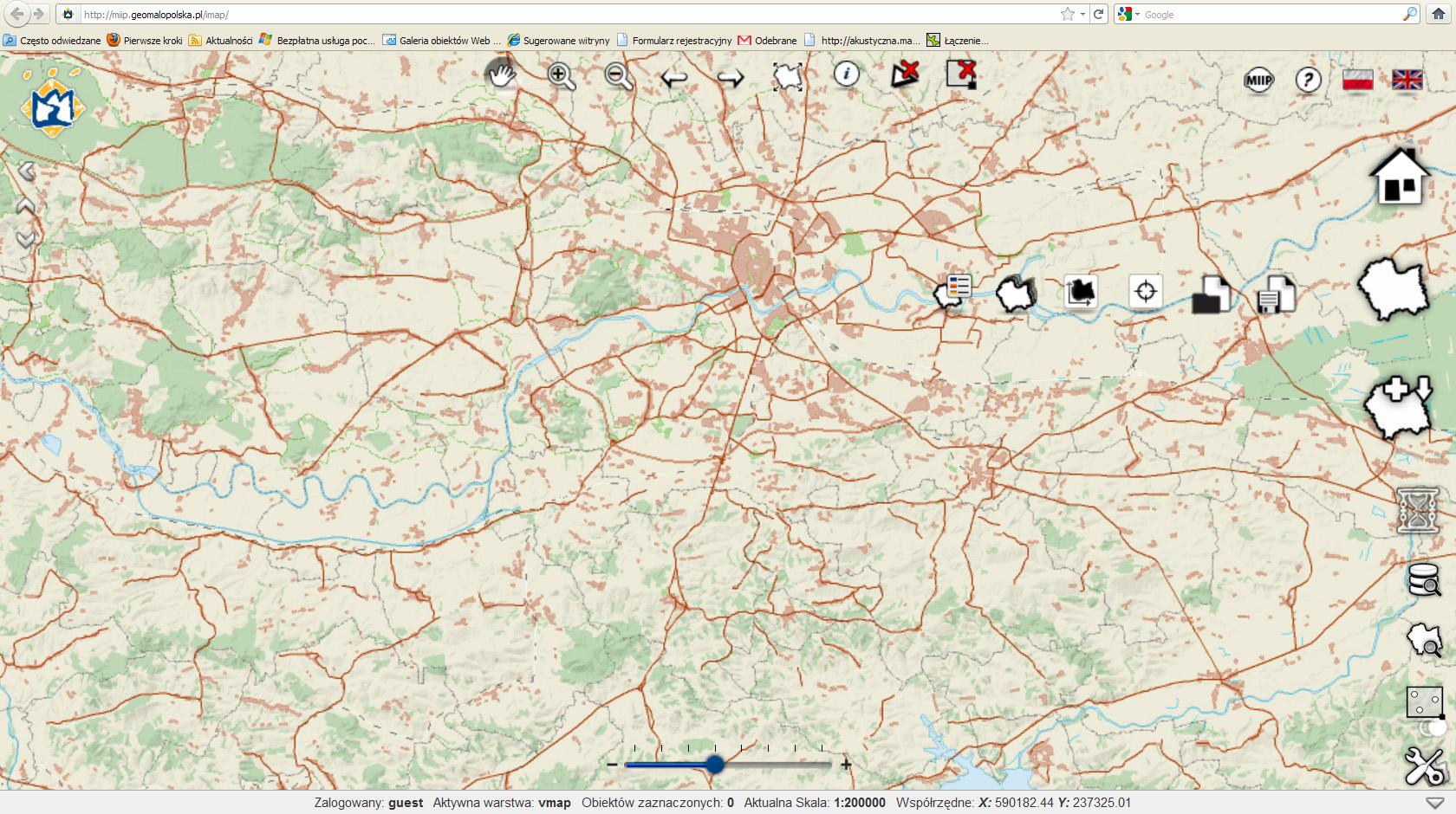 Rola usług sieciowych w Małopolskiej Infrastrukturze Informacji Przestrzennej Cechy funkcjonalne interfejsu graficznego: Moduły: