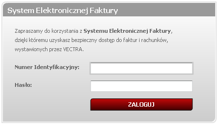 A. Logowanie Abonenta do systemu e-faktury Abonent ma dwie możliwości zalogowanie się do e-faktury. Wchodząc na stronę www.vectra.